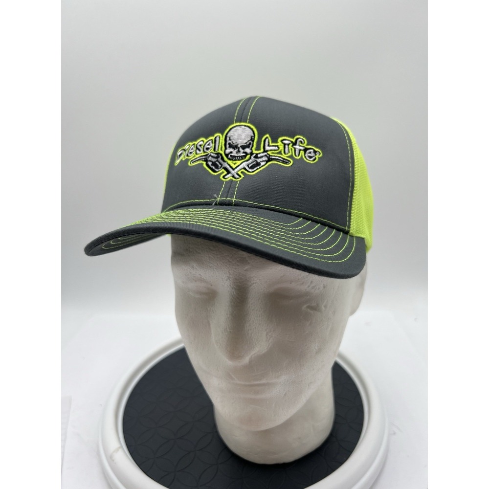 Diesel Life Snapback Hat Pacific Headwear Charcoal Neon Green Mesh Skull NWT